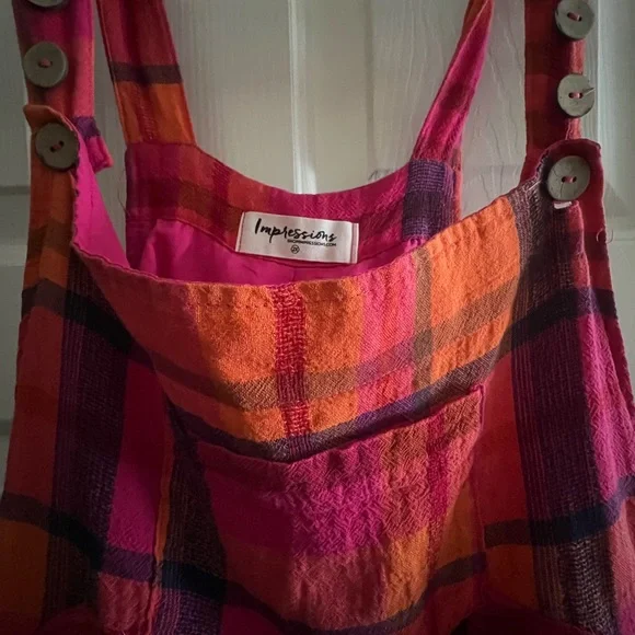 Vibrant Pink and Orange Plaid Jumpsuit - Picture 2 of 3